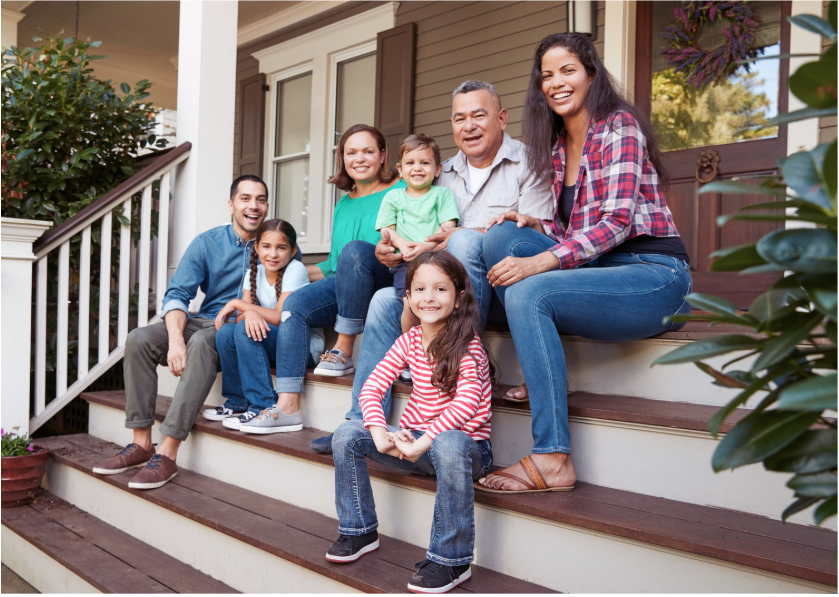 family on stairs